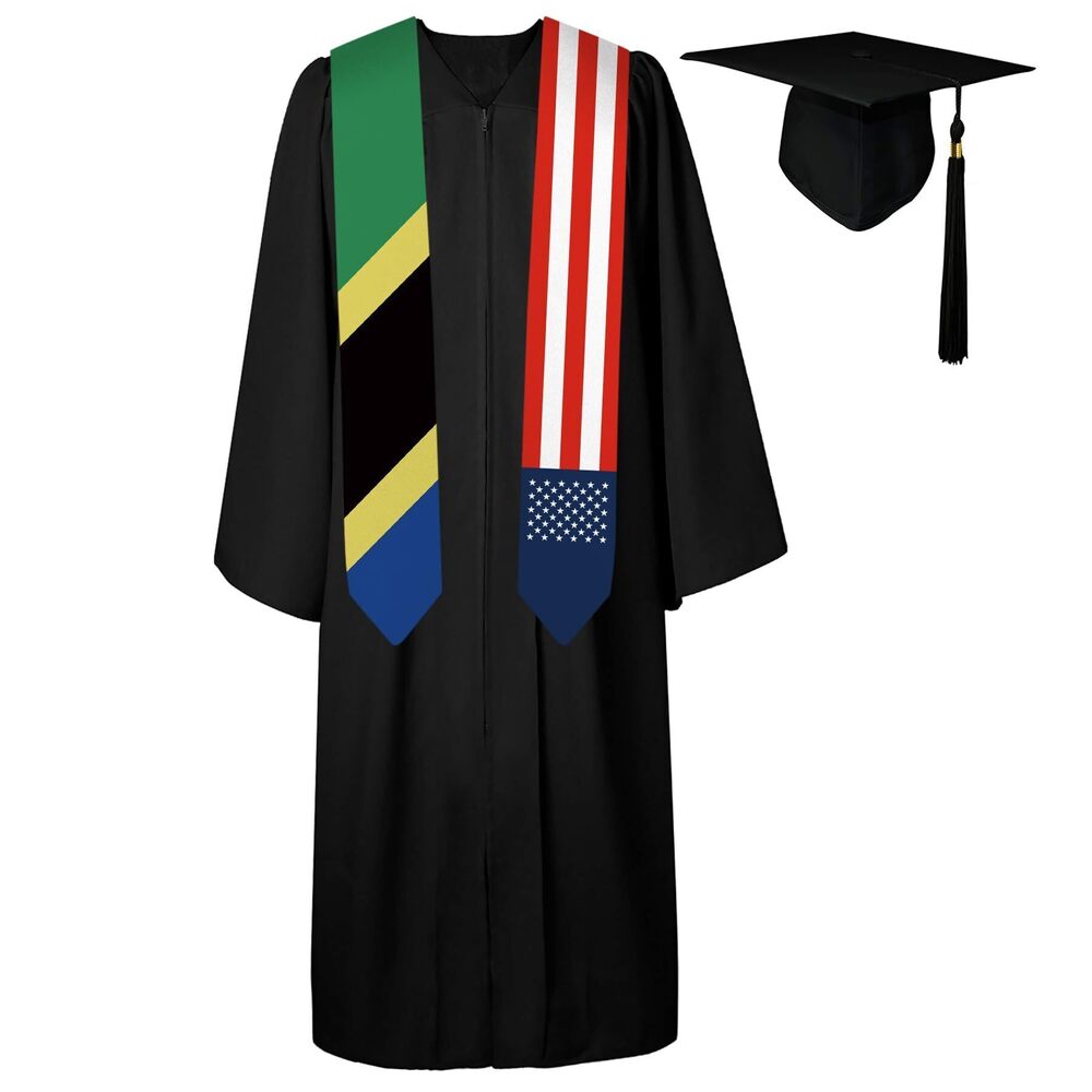 3364 72 Inch Tanzania Flag and USA Flag Graduation Sash Unisex Adults